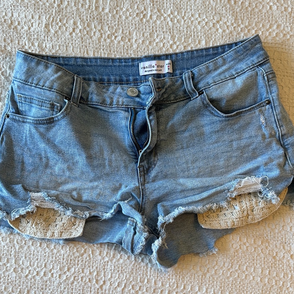 Vanilla Star Women's Light Blue Distressed Jean Shorts